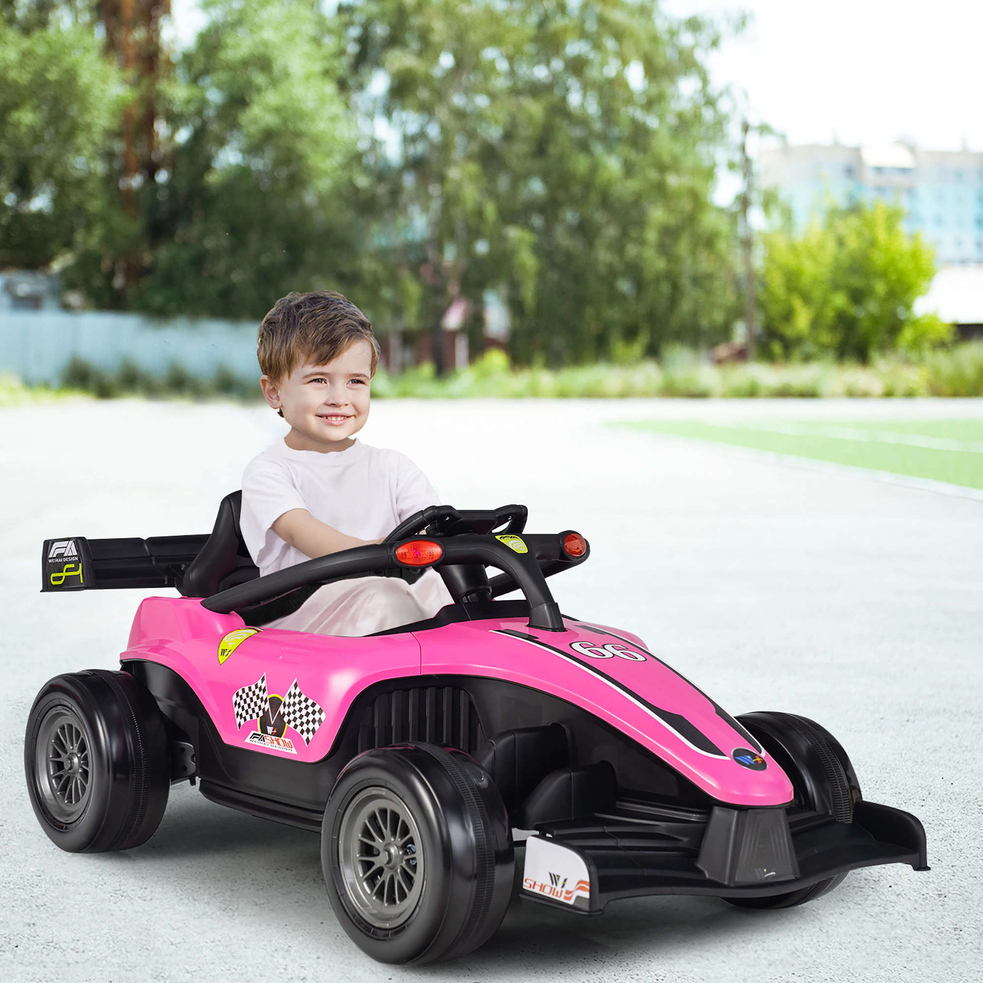 Costway 12V Kids Ride on Car Electric Racing Truck Remote Control w/ MP3 & Lights Pink