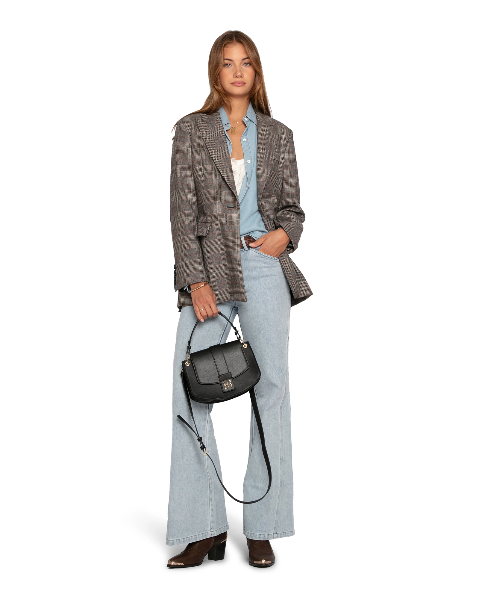 Belle & Bloom Paris Grid Single Breasted Blazer
