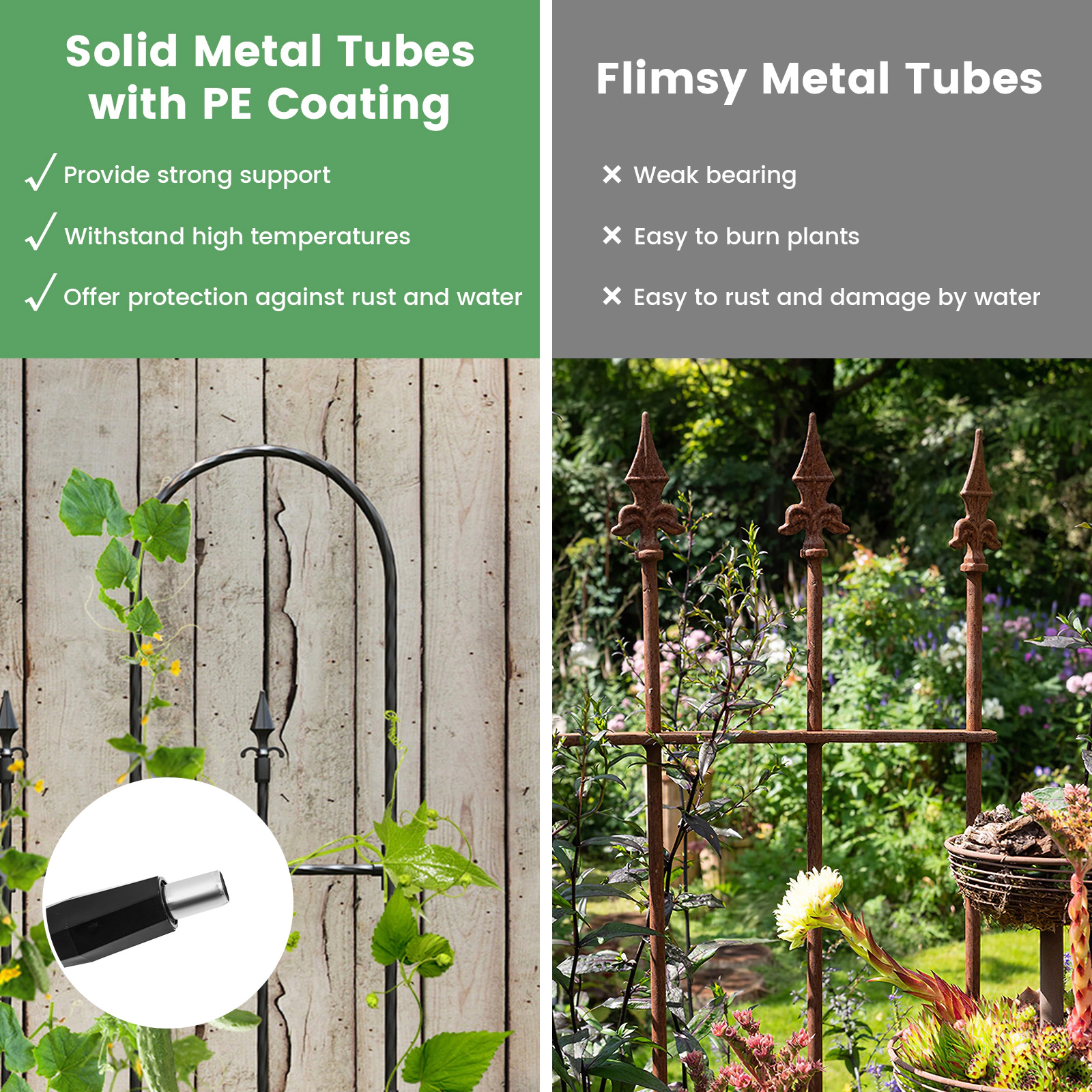 LJG 58 x 73 Inch Outdoor Garden Rose Arch Trellis for Climbing Plants