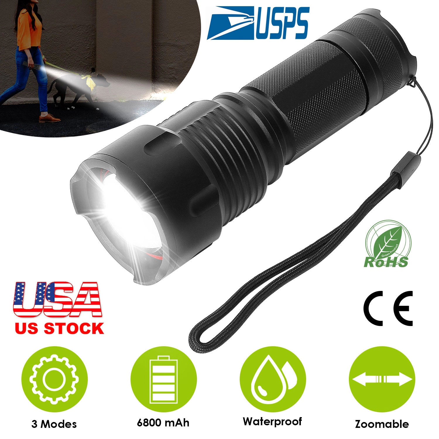 GBruno Rechargeable Zoomable LED Flashlight