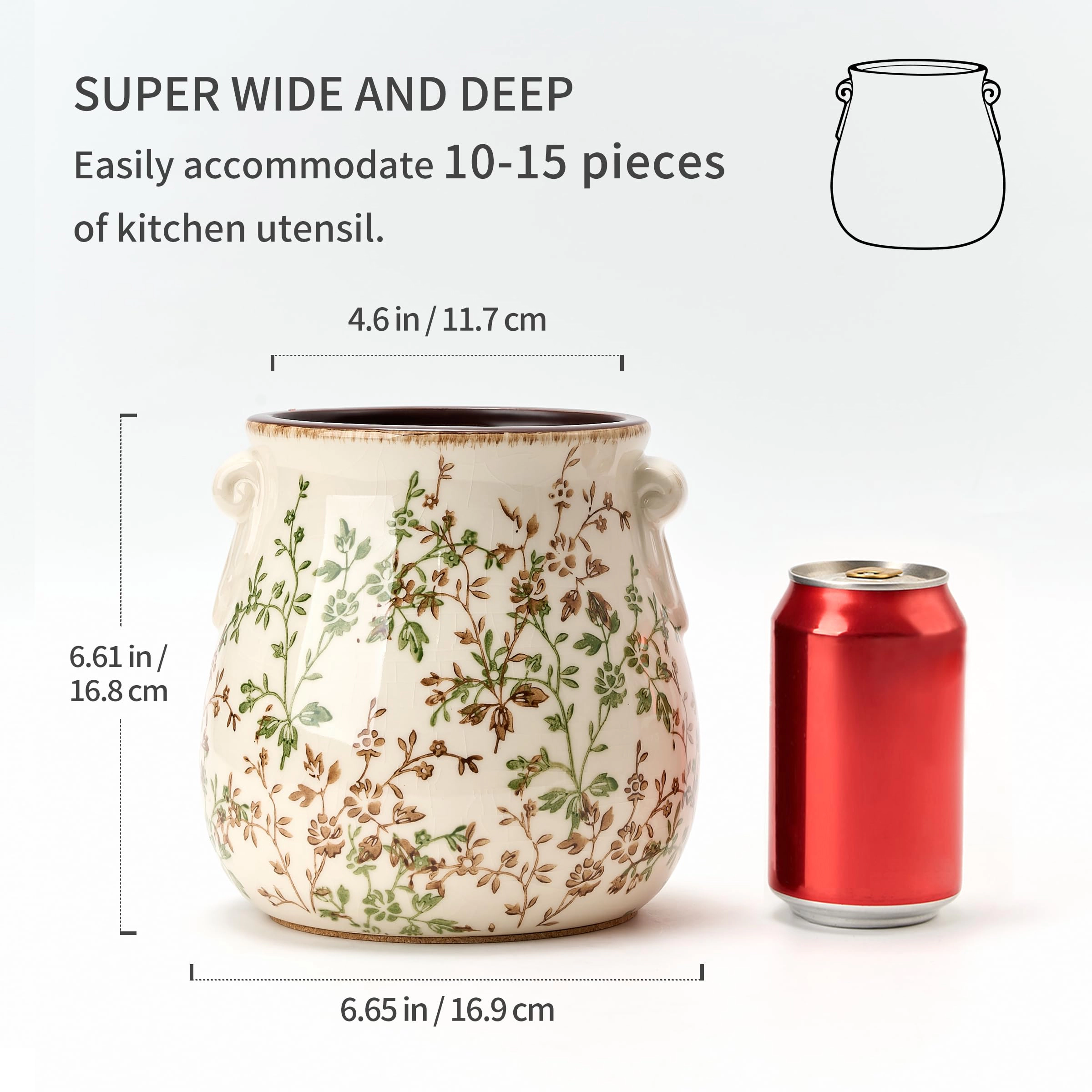 WZK Modern Farmhouse Ceramic Rustic Floral Kitchen Utensil Holder