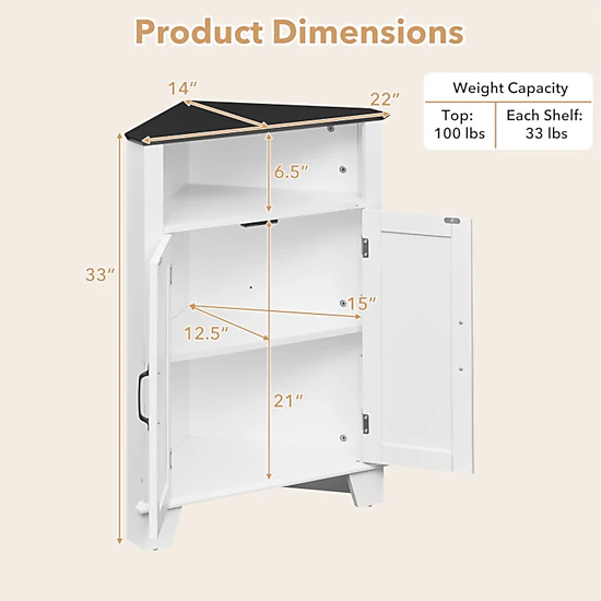 SUGIFT 4-Tier 33-in Freestanding Corner Storage Cabinet with Doors and Open Shelf for Bathroom Kitchen