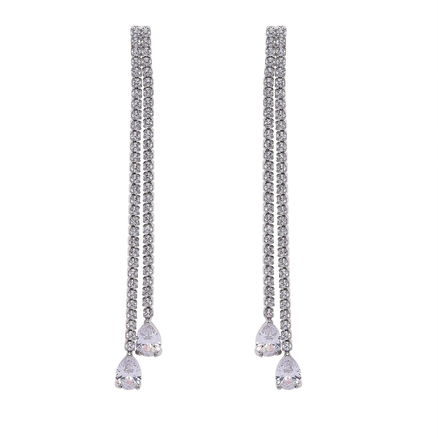 AGP PARIS Womens Silver Double Long Drop Earrings