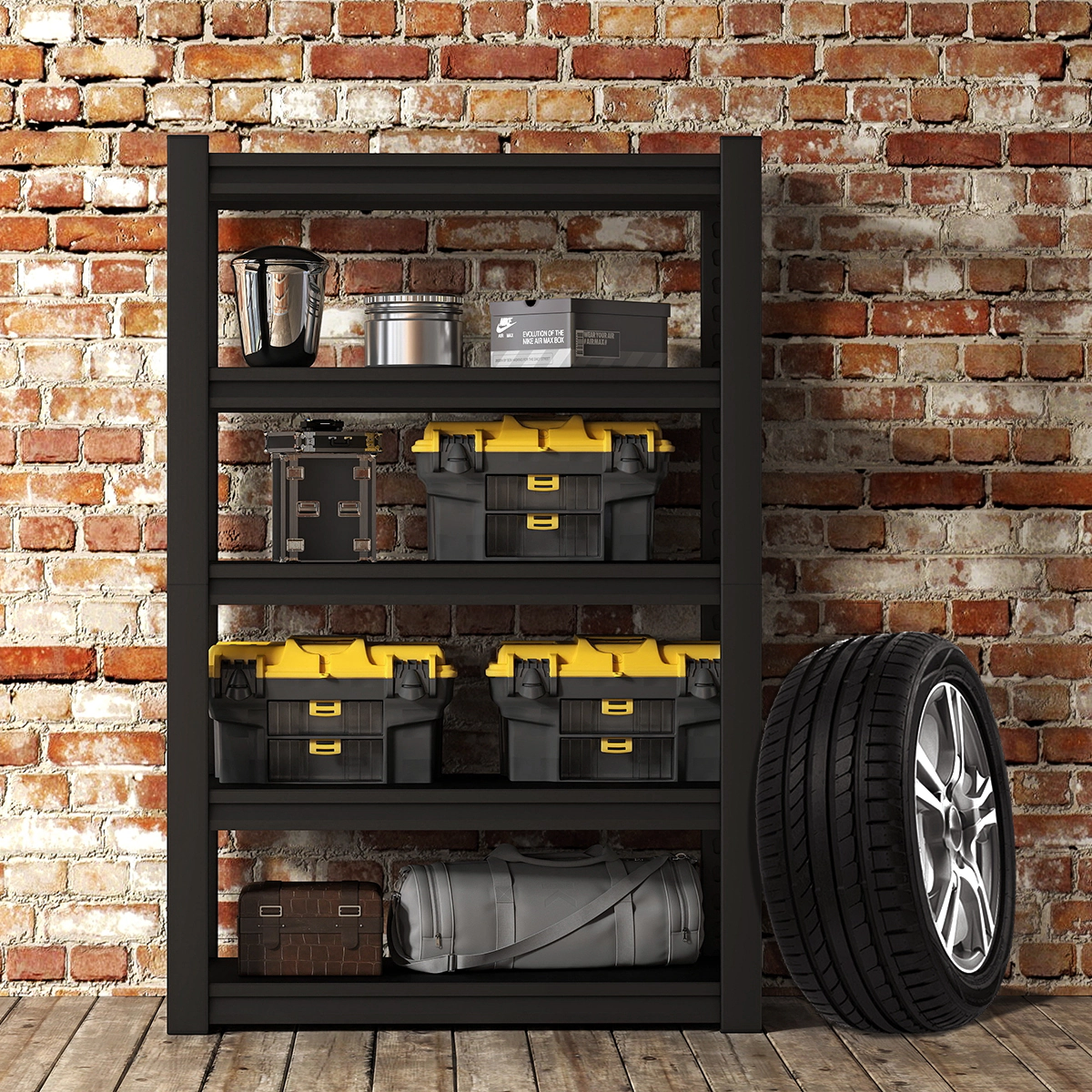 Flynama Industrial 5 Tier Black Metal Shelving 87 in Height Heavy Duty Adjustable Rack for Garage and Supermarket