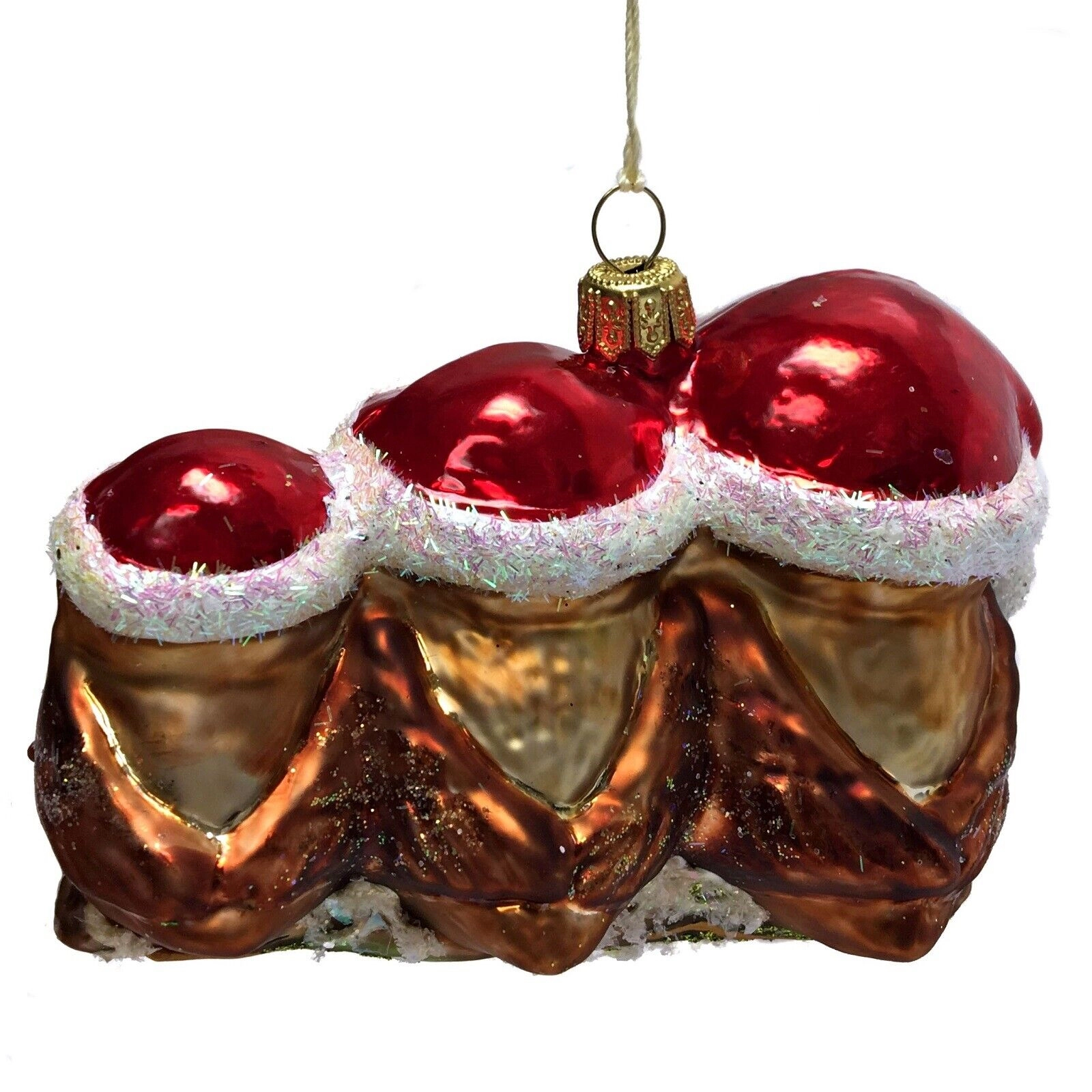 Pinnacle Peak Trading Company Three Owls Wearing Santa Hats on Branch Polish Glass Christmas Ornament Birds