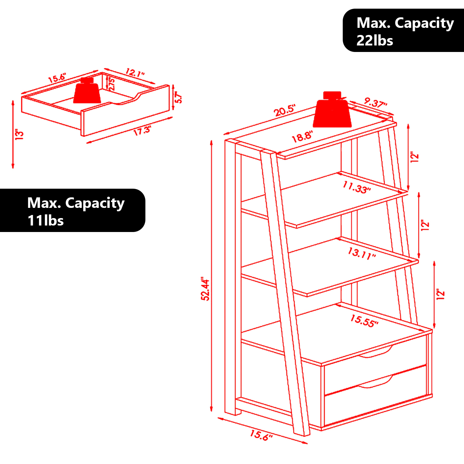 Hivvago Ladder Storage Shelf with Drawers