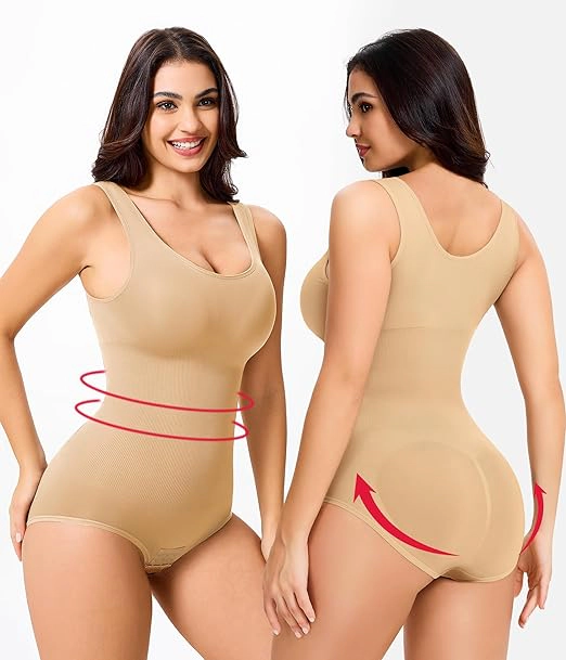 Nebility Womens Seamless Round Neck Tummy Control Shapewear Bodysuit