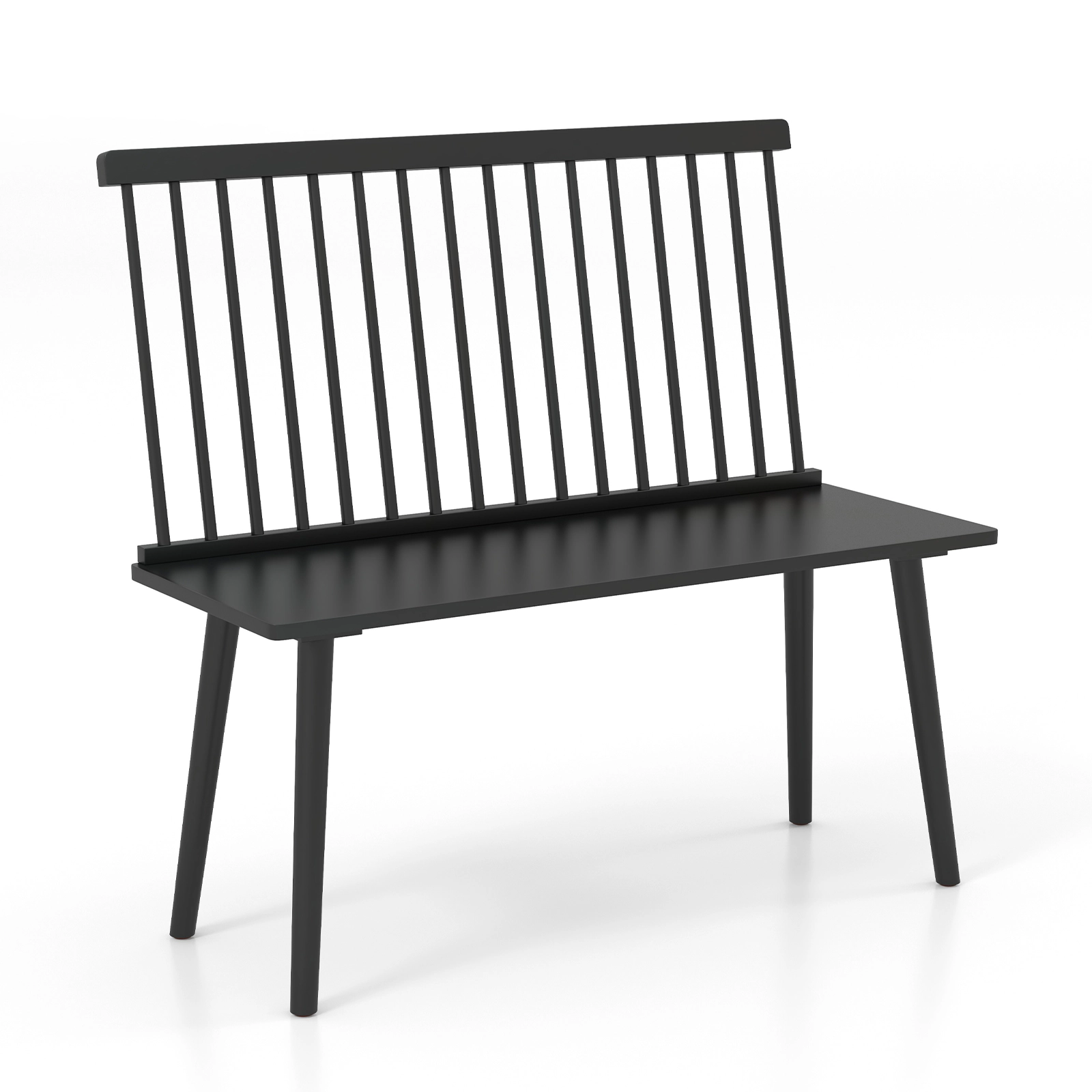 SUGIFT Entryway Bench Black Rubber Wood 2-Seat Bench with Removable Spindle Back