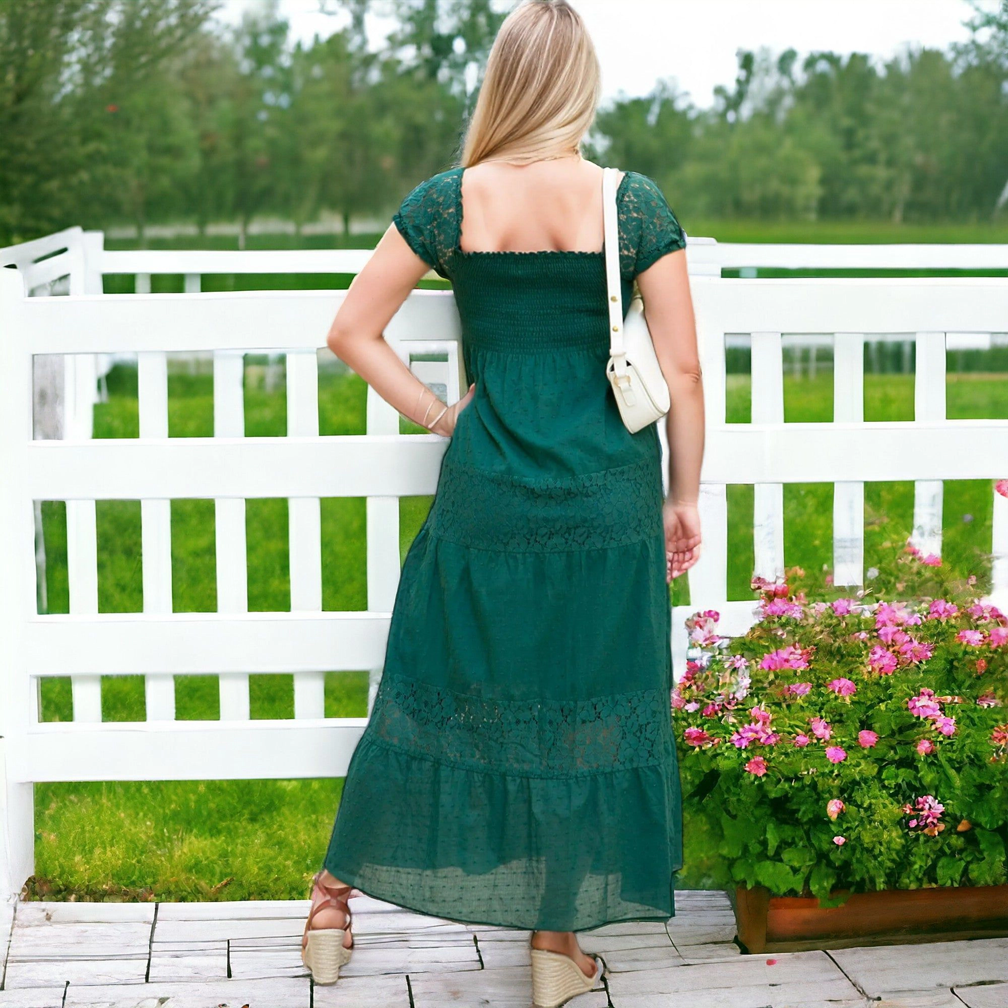 Anna-Kaci Women's Boho Convertible Cap Sleeve Off-Shoulder Smocked Maxi Dress for Everyday Look