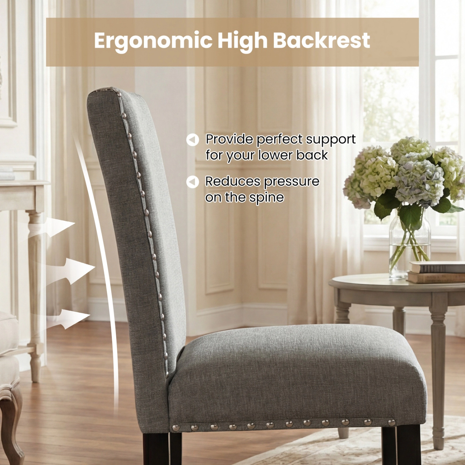 SUGIFT Upholstered Wooden Dining Chairs Set of 2 with Bent Wood Legs 400-lb Capacity 20-in Seat Height Gray