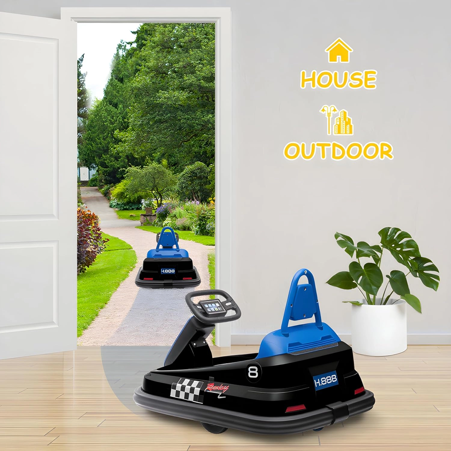 Enjyam 6V Kids Bumper Car for Toddlers, Electric Ride On Toy w/Remote, 360 Degree Spin,8 Speeds,Lights,Music & Horn