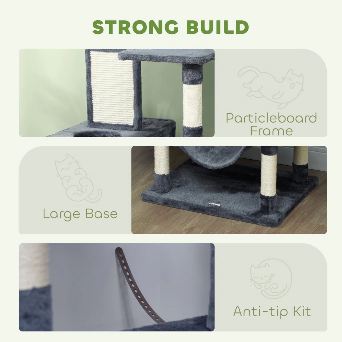 212 Main Paw Hut 81 in. Cat Tree with Cat Scratching Posts - Gray