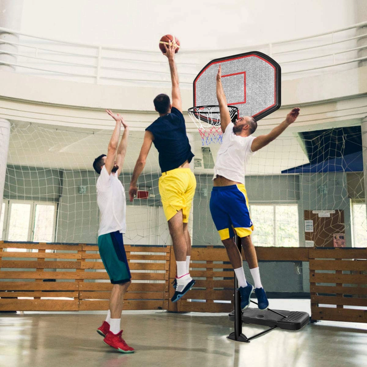 SUGIFT 43-in Height Adjustable Indoor Basketball Hoop System with 43 x 28-in PE Backboard and Fillable Mobile Base