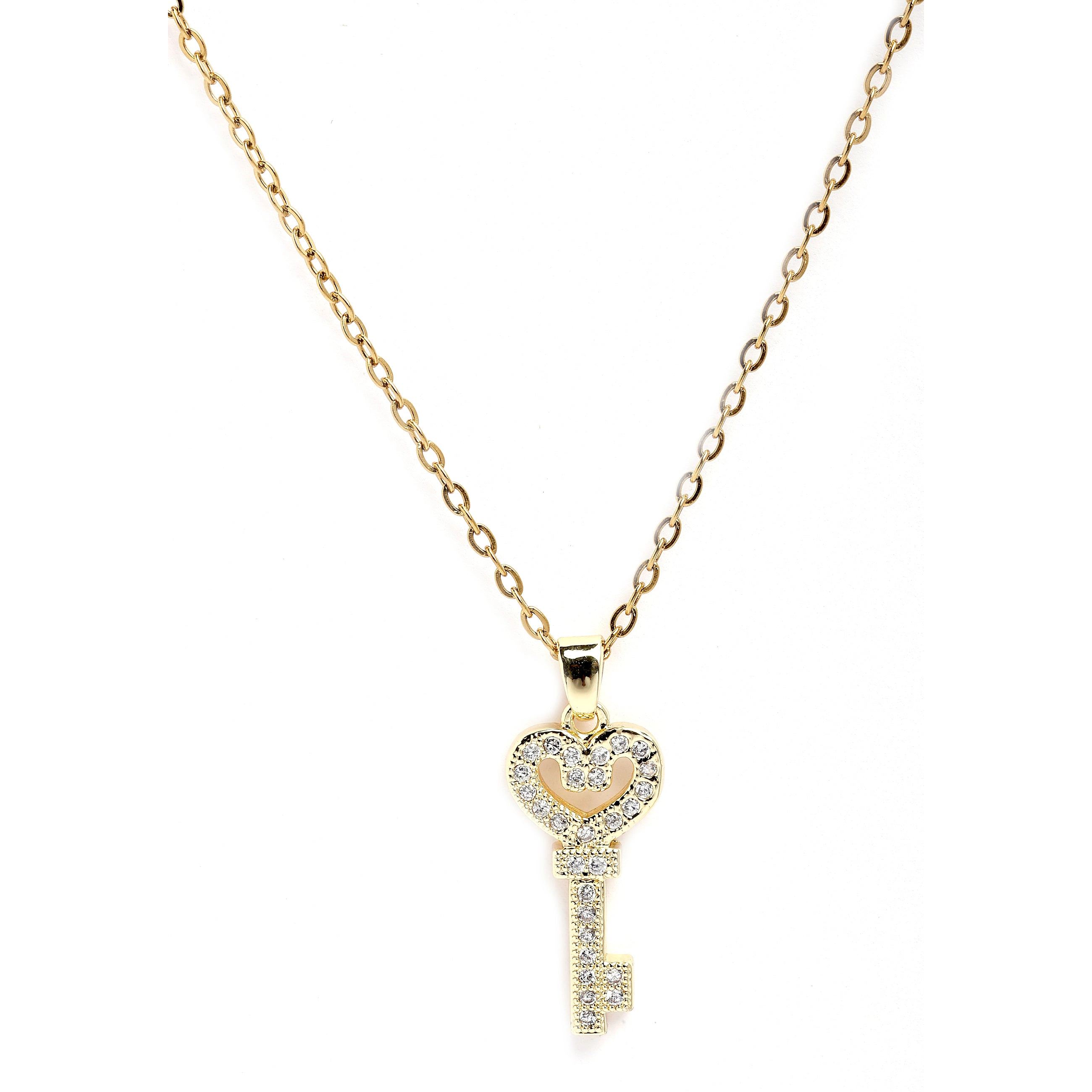 AGP PARIS Womens Diva Gleaming Heart Key Pendant 17 Inch Chain Statement Necklace