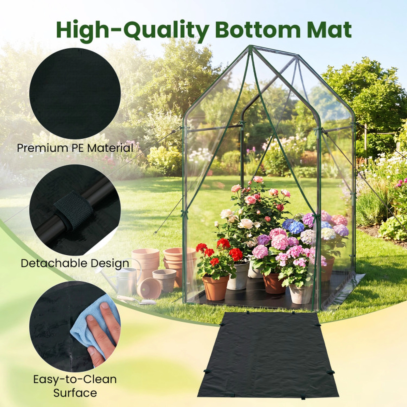 SUGIFT Sun-Protective Mini Green House Metal Frame with Waterproof Bottom Mat and Wind Ropes XL 67-in Tall Clear