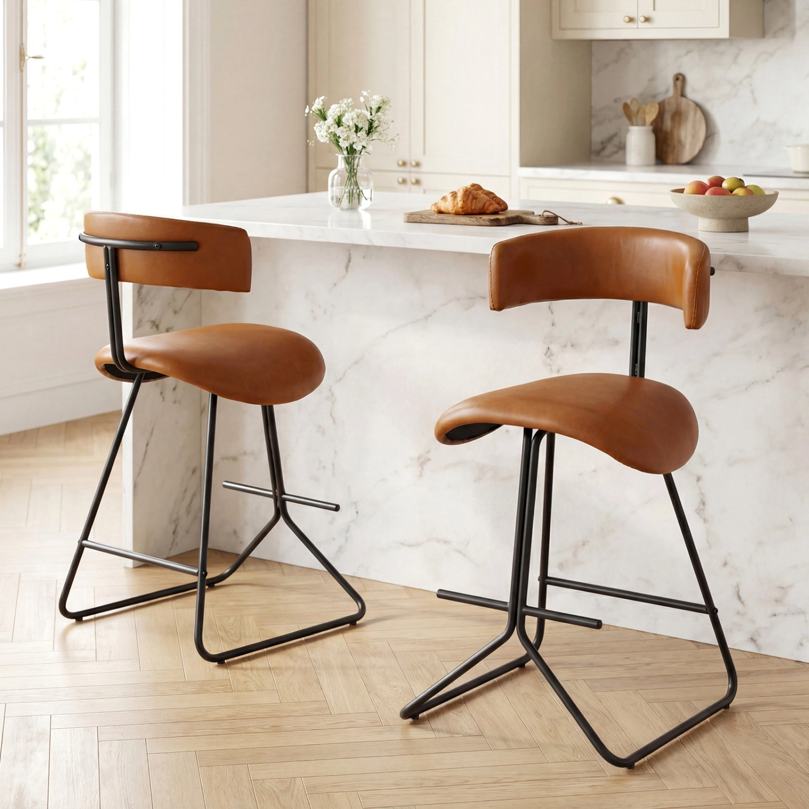 SUGIFT Set of 2 Modern Counter Height Stools Faux Leather Upholstered 330-lb Capacity Espresso and Black