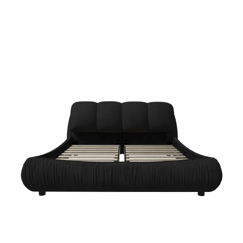 Flynama King Luxury Upholstered Platform Bed, Oversized Padded Backrest, Solid Wood, Black