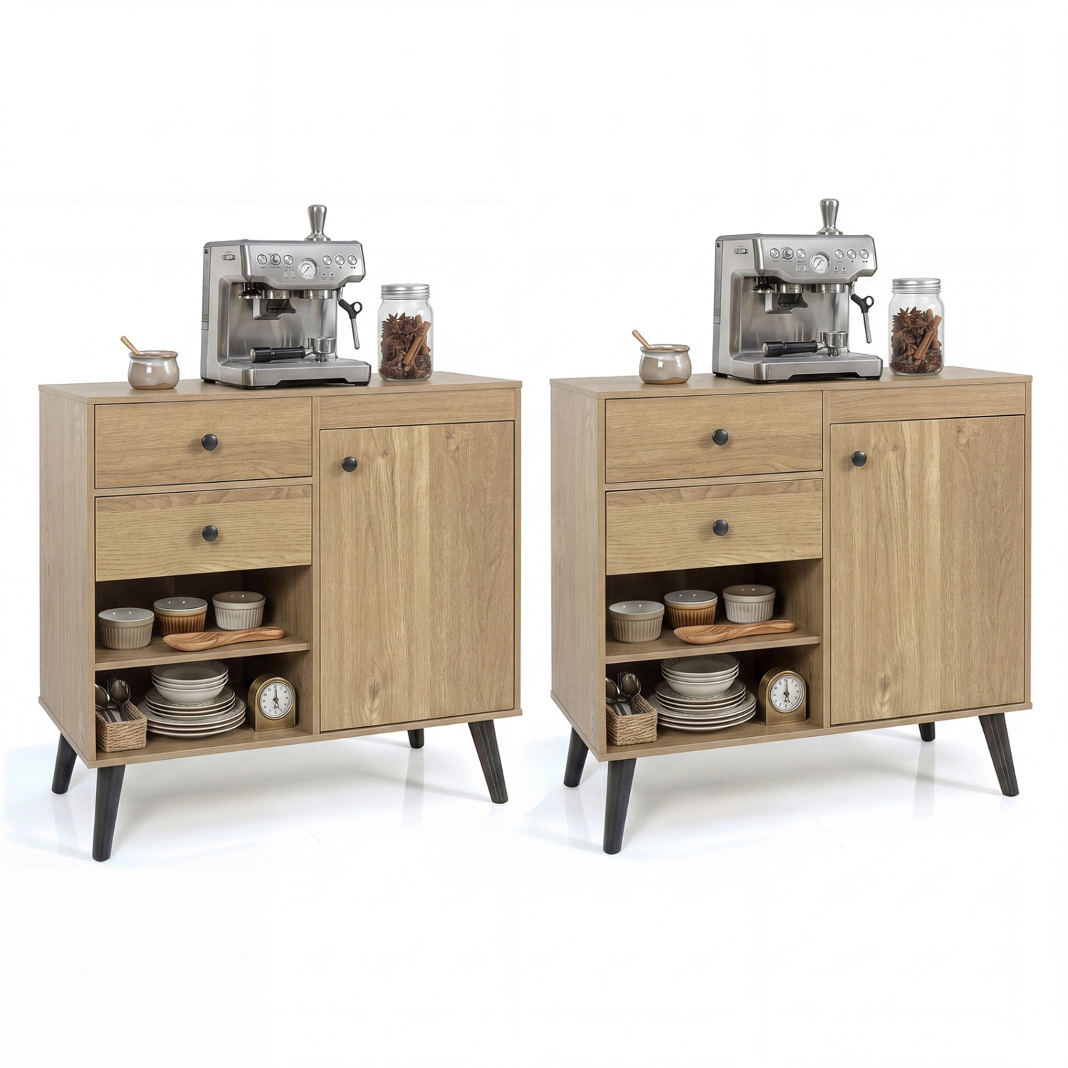 Glintex 2-Piece 31-Inch Buffet Cabinet Set with 2 Drawers and Open Compartments
