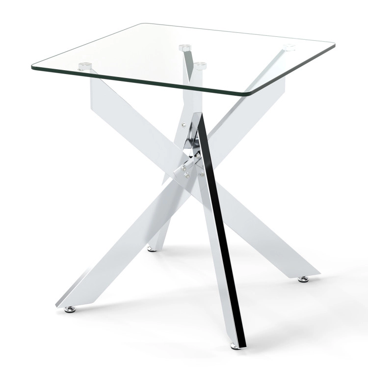 Hivvago Glass Side Table Square End Table With Tempered Glass Top And Metal X Base
