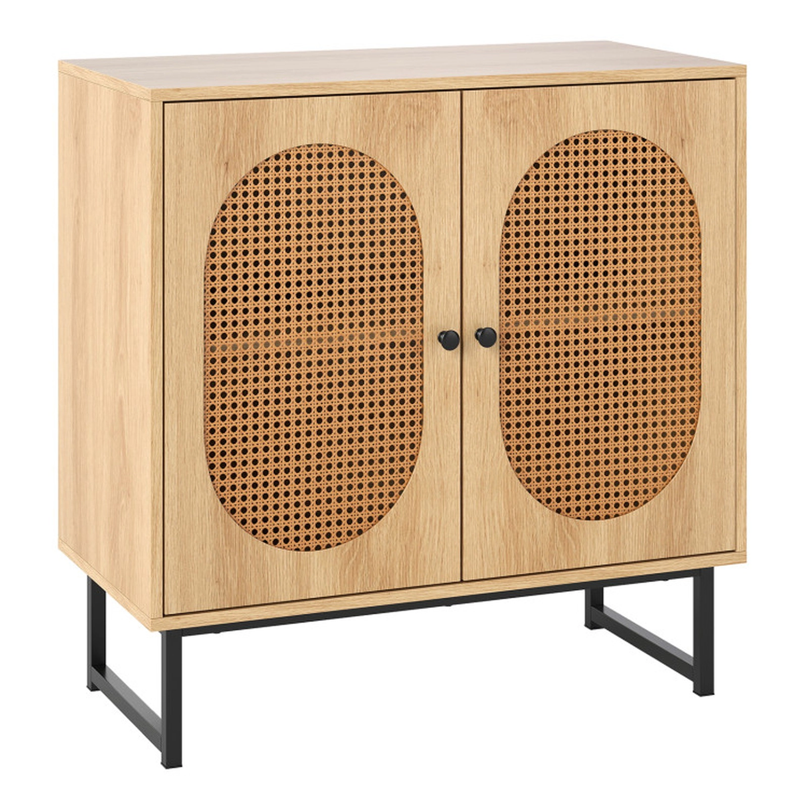 SUGIFT Rattan 2-Door Buffet Sideboard Cabinet with Adjustable Shelf 66-lb Top Capacity 31.5-in Wide Natural/White