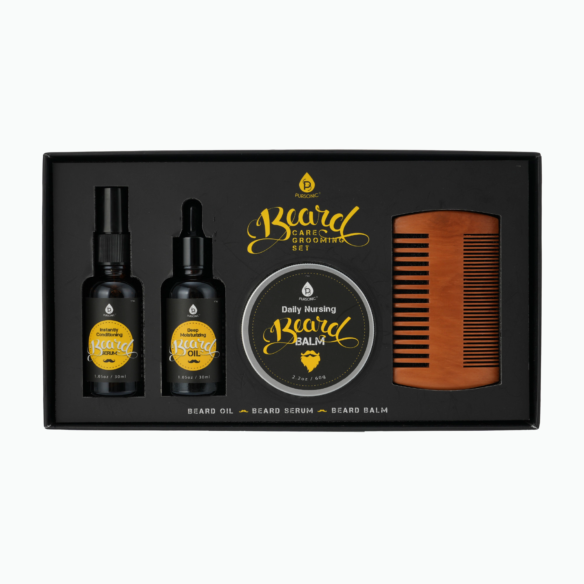 Pursonic Men's Complete Beard Grooming & Moisturizing Care Kit Set