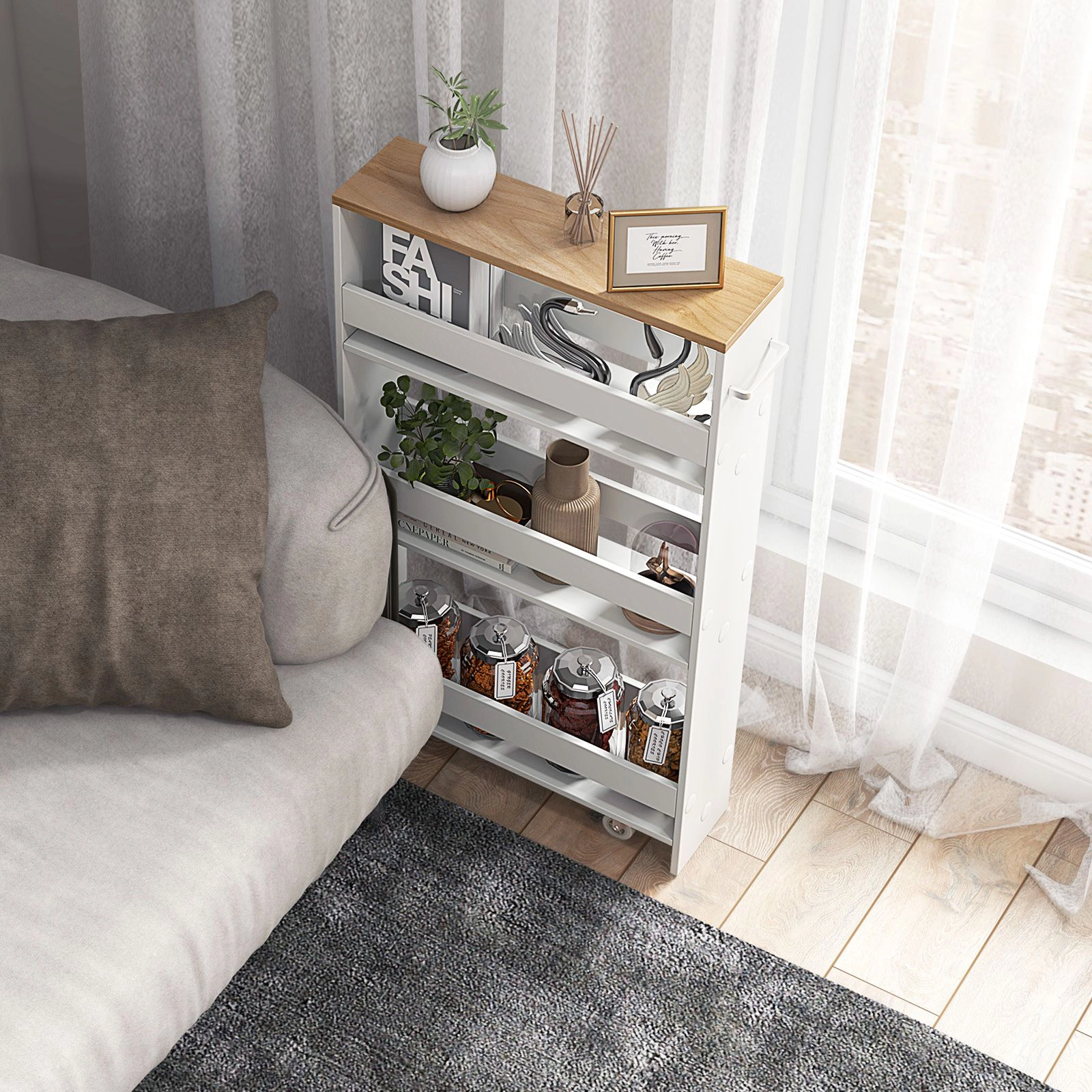 Slickblue 4-Tier Slim Rolling Storage Cart for Kitchen, White