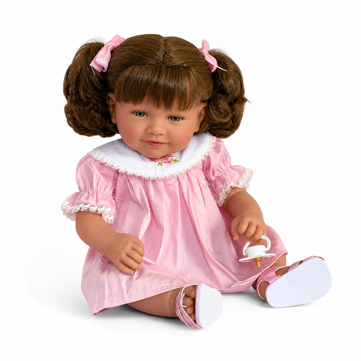 Ann Lauren Dolls® Baby Dimples – 20 Inch Toddler Baby Doll with Brown Hair, Blue Eyes, Pink Smocked Dress & Pacifier