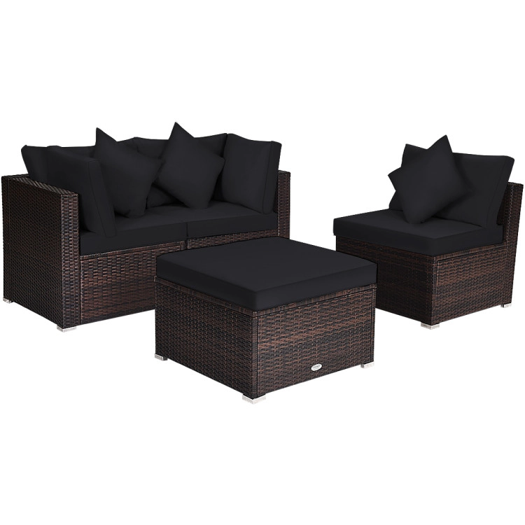 Hivvago 4 Pieces Patio Rattan Furniture Set With Removable Cushions And Pillows