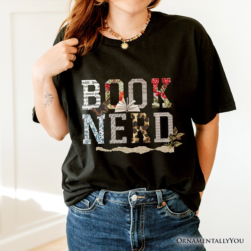 OrnamentallyYou Womens Book Nerd Collage T-Shirt
