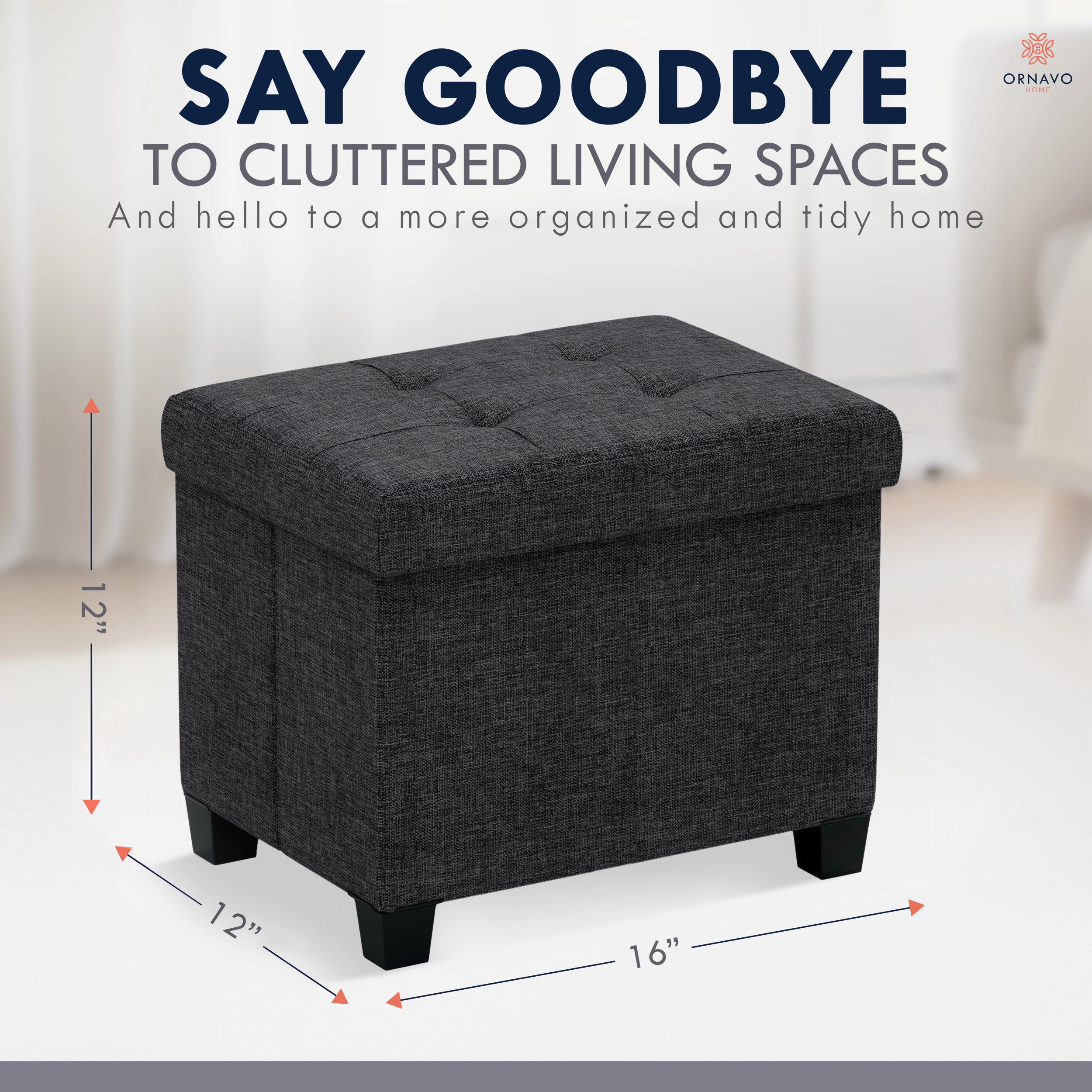 Ornavo Home Small Rectangle Storage Ottoman Foot Stool with Legs - 16" x 12"