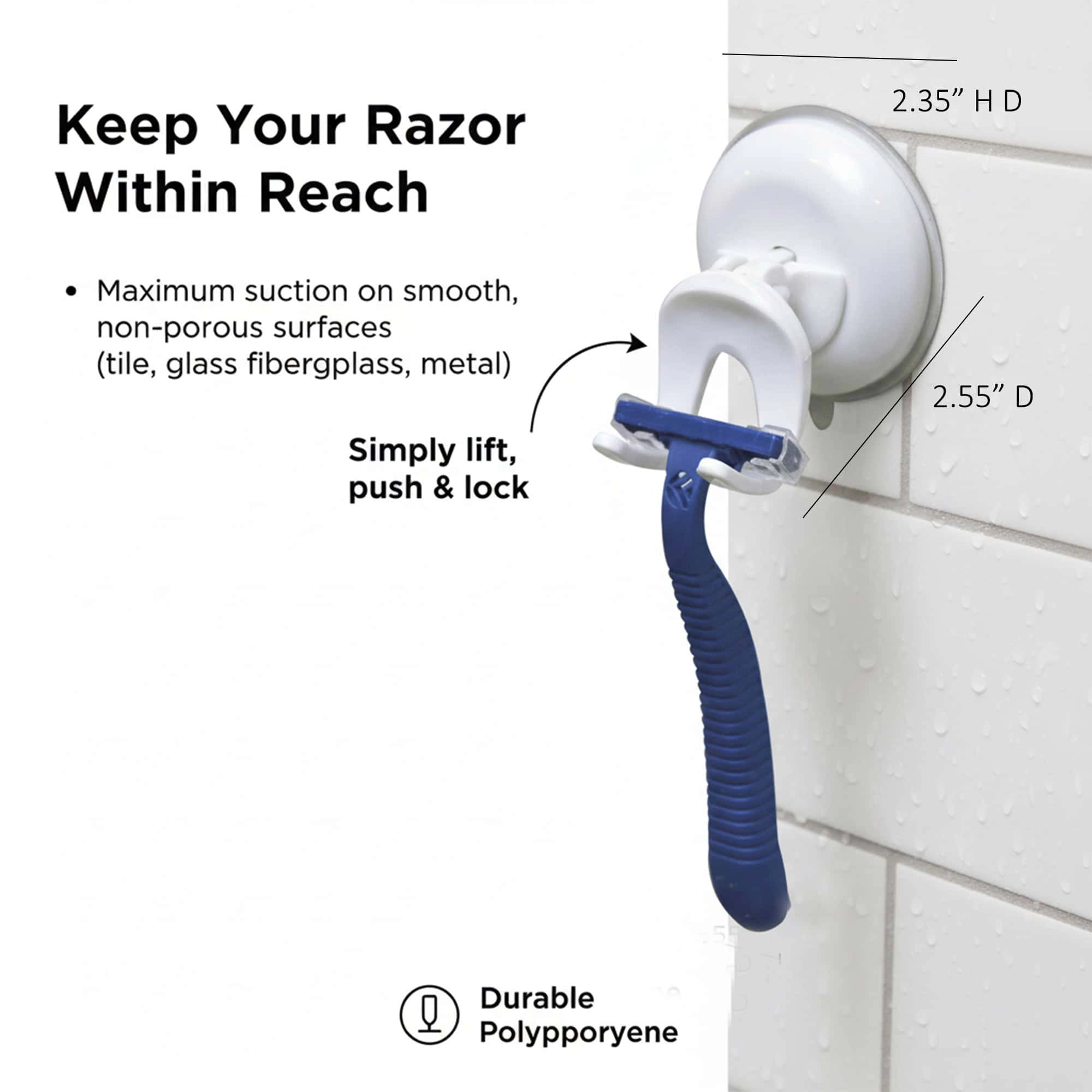 Evideco French Home Goods White Suction Razor Holder, No-Drill Shower Razor Rack