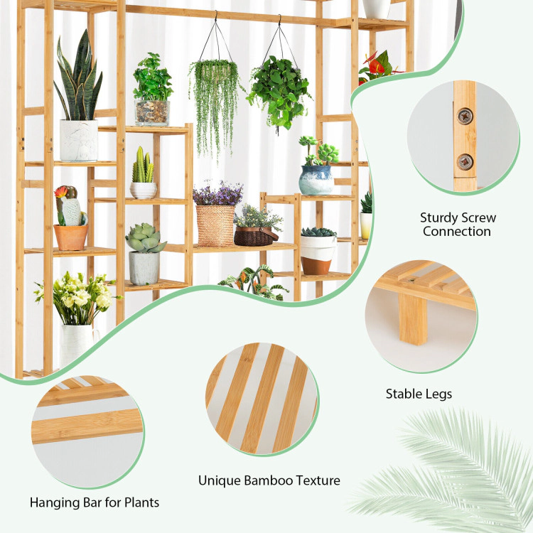 Hivvago 9-Tier Bamboo Plant Stand with Hanging Rack