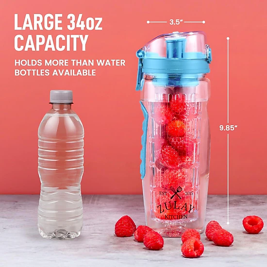 Zulay Kitchen Fruit Infuser Water Bottle - 34oz - Leakproof With Full-Length Infusion Rod