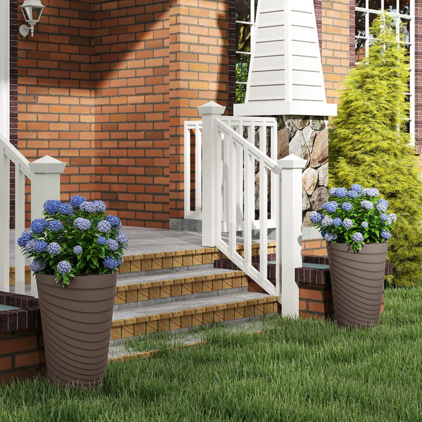 SUGIFT Set of 2 18-in Tall Round Spiral Texture Flower Pots with Insert Bucket Handles and 51 Drain Holes