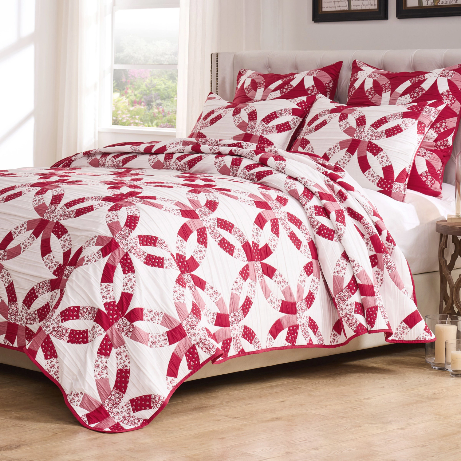 Greenland Home Fashions 100% Jacquard Woven Polyester Wedding Ring Coverlet 3 Piece Set