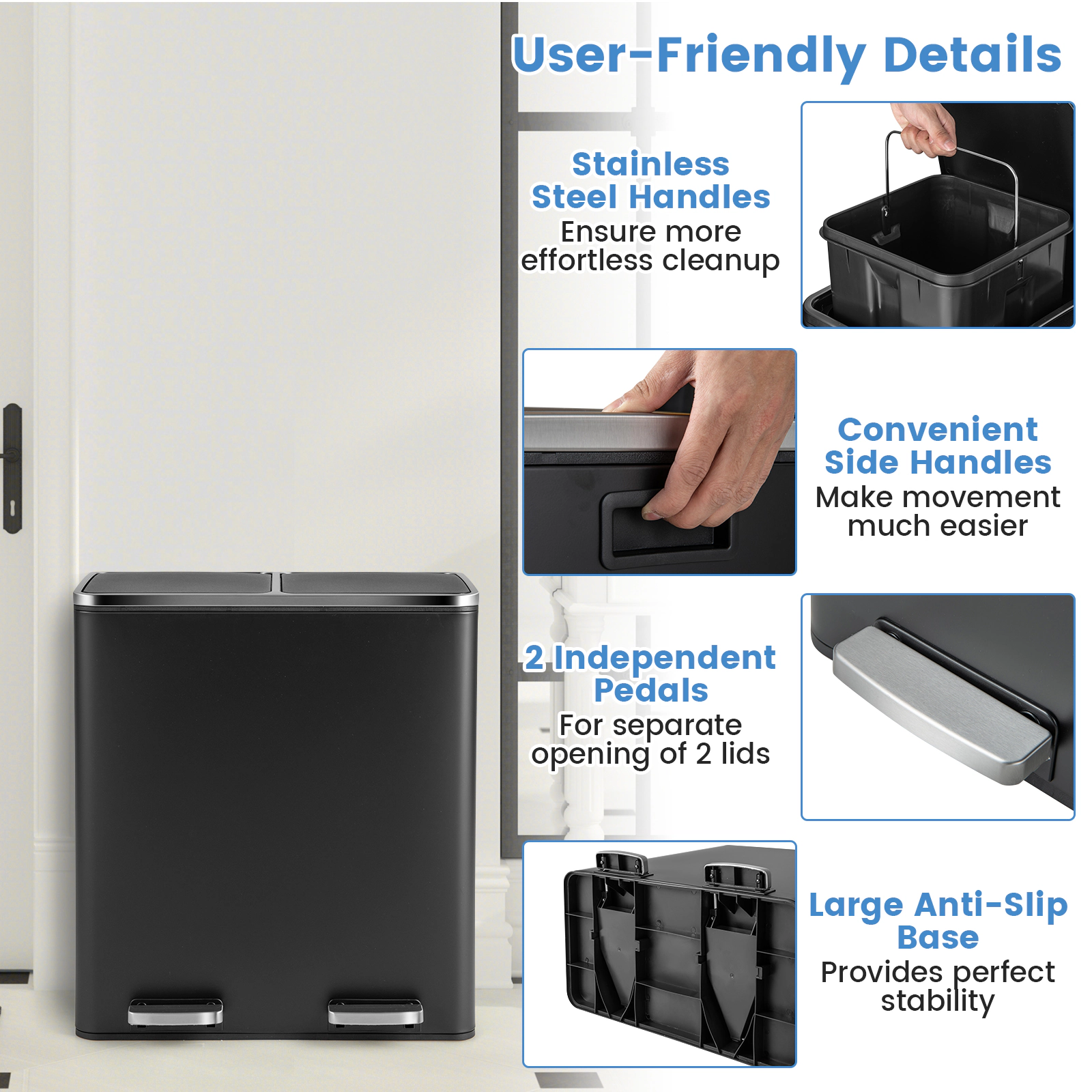 Hivvago 16 Gallon Dual Step Trash Can