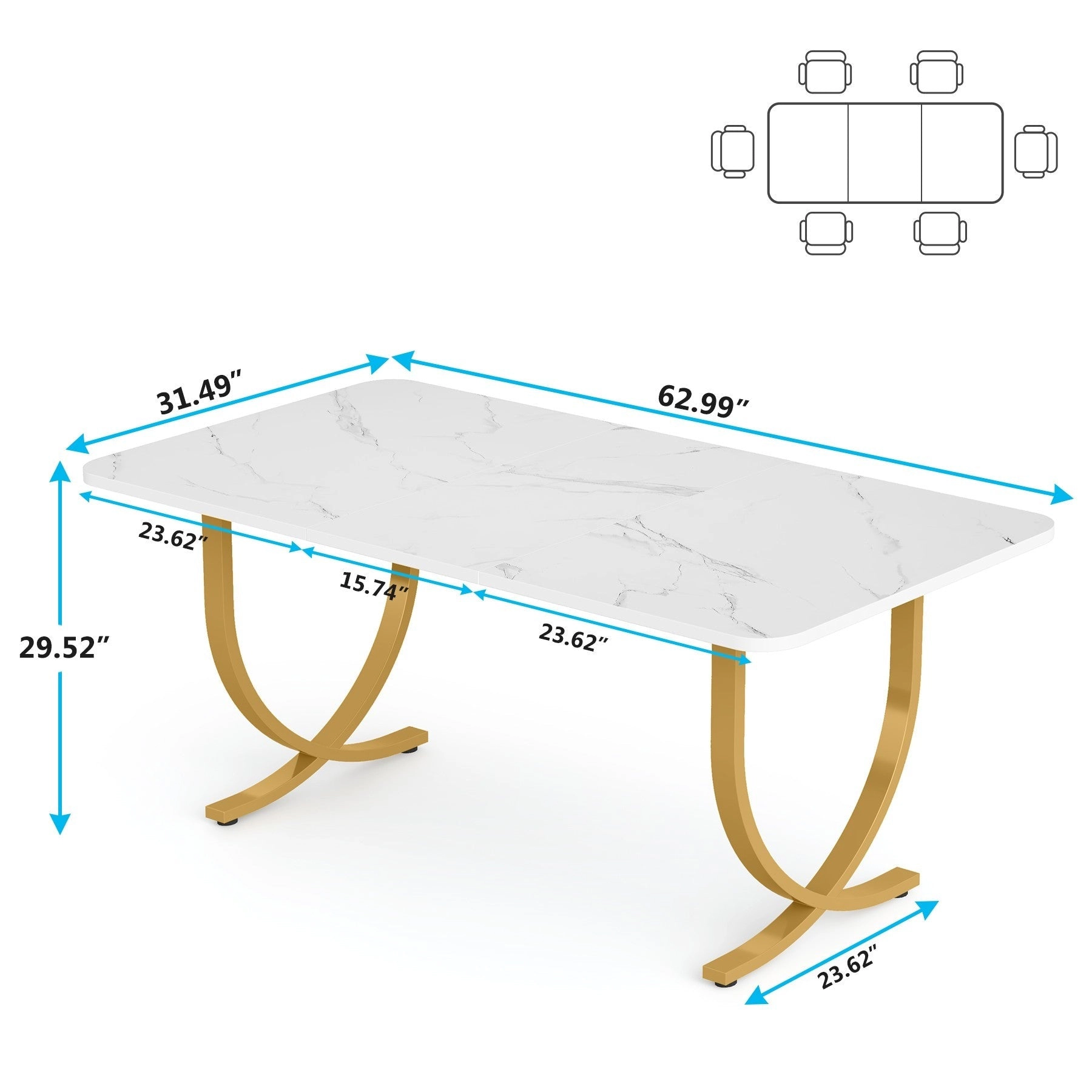 Tribesigns 63" Dining Table, Modern Kitchen Table with Faux Marble Table Top