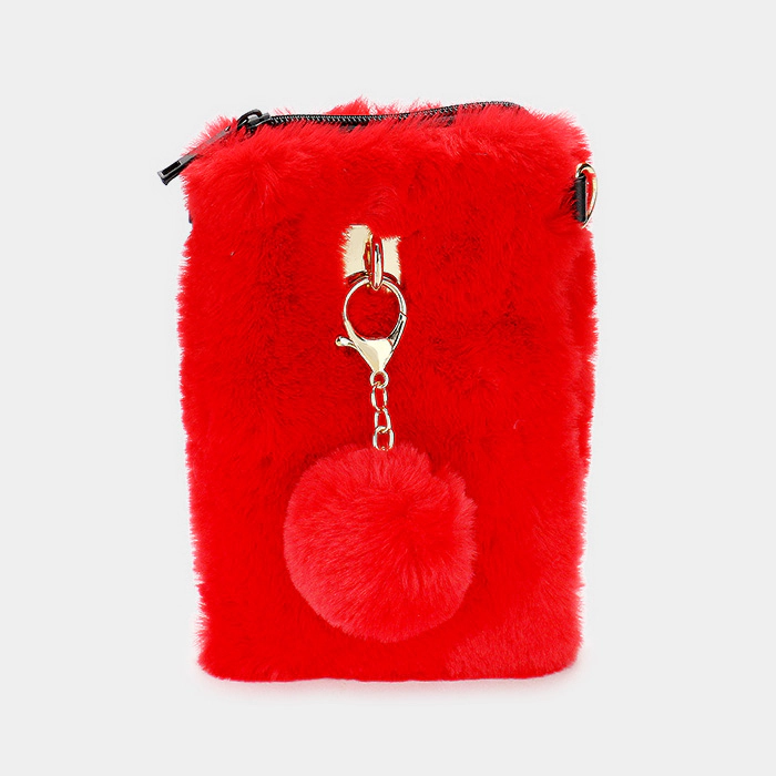 FASHNZFAB Furry Faux Fur Pom Pom Clutch Bag