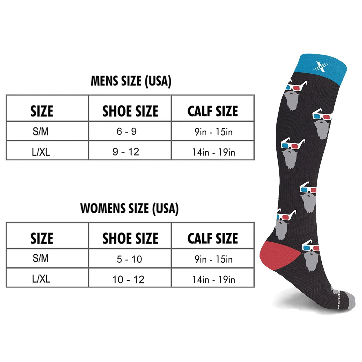 Extreme Fit Glow In The Dark Sport Compression Socks - Knee High Performance Socks - 3 Pair