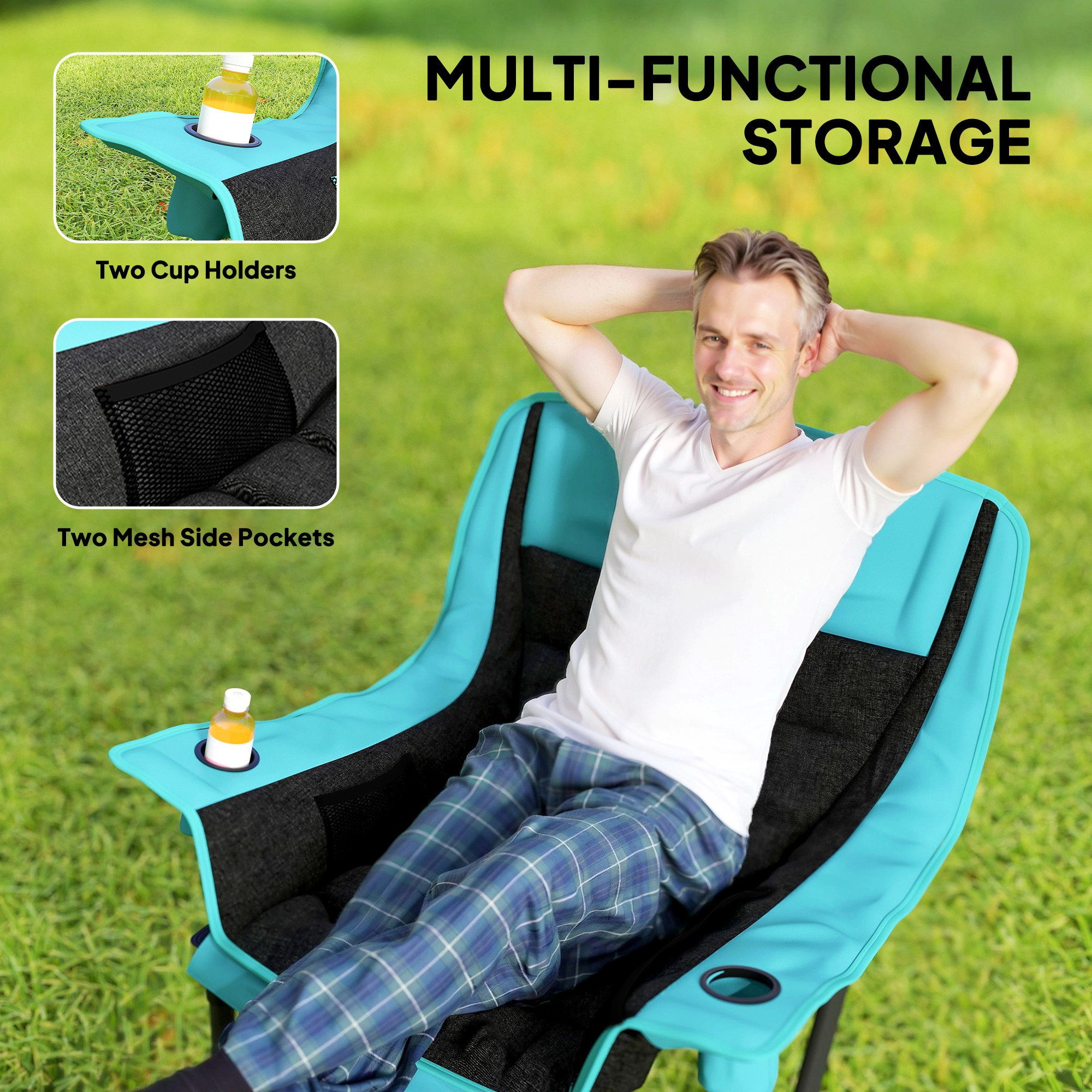HONGGE Camping Chair for Adults Portable Folding Side Pockets Cup Holders Carry Bag and