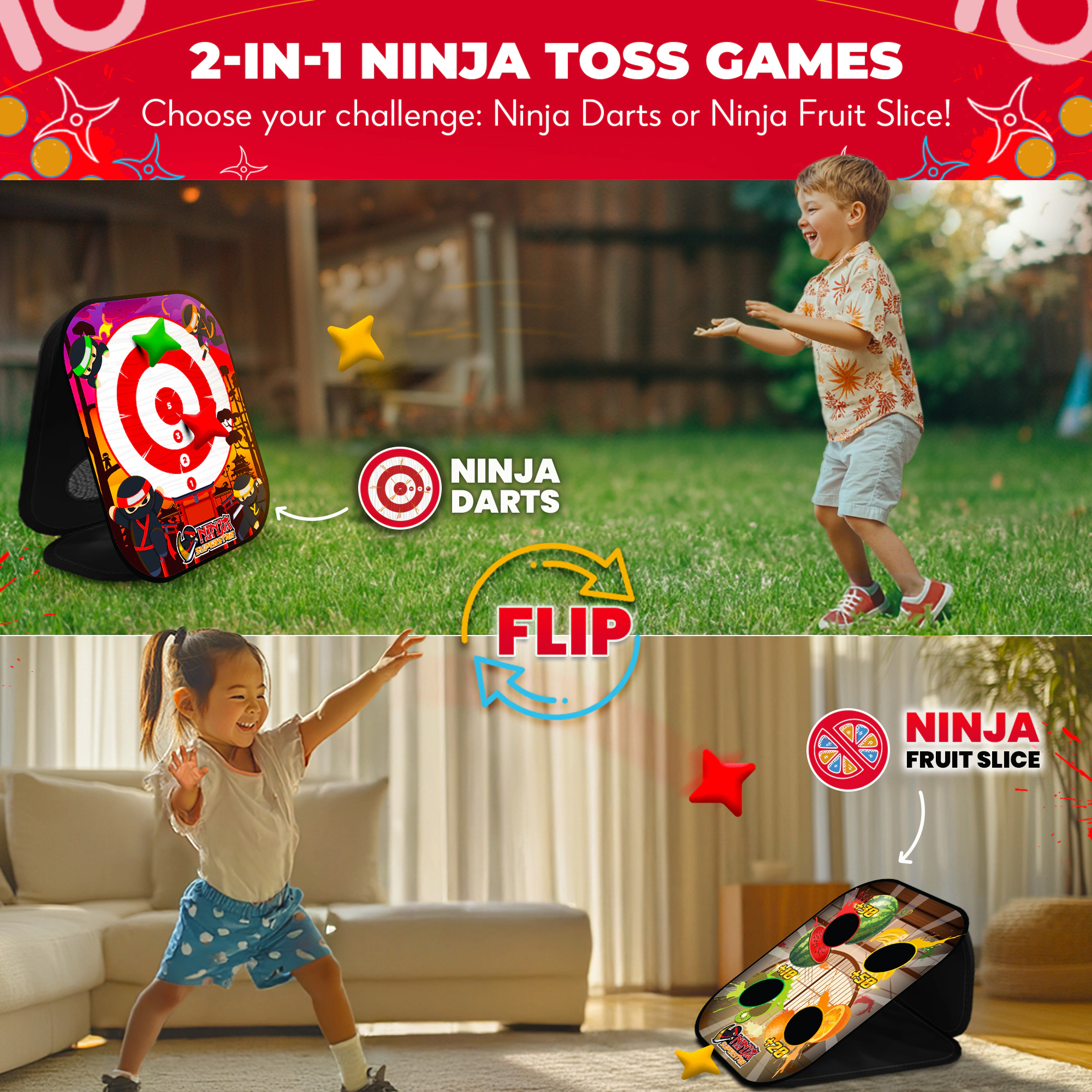 Swooc Games | Ninja Superstar™ | 2-in-1 Corn Hole Games for Kids