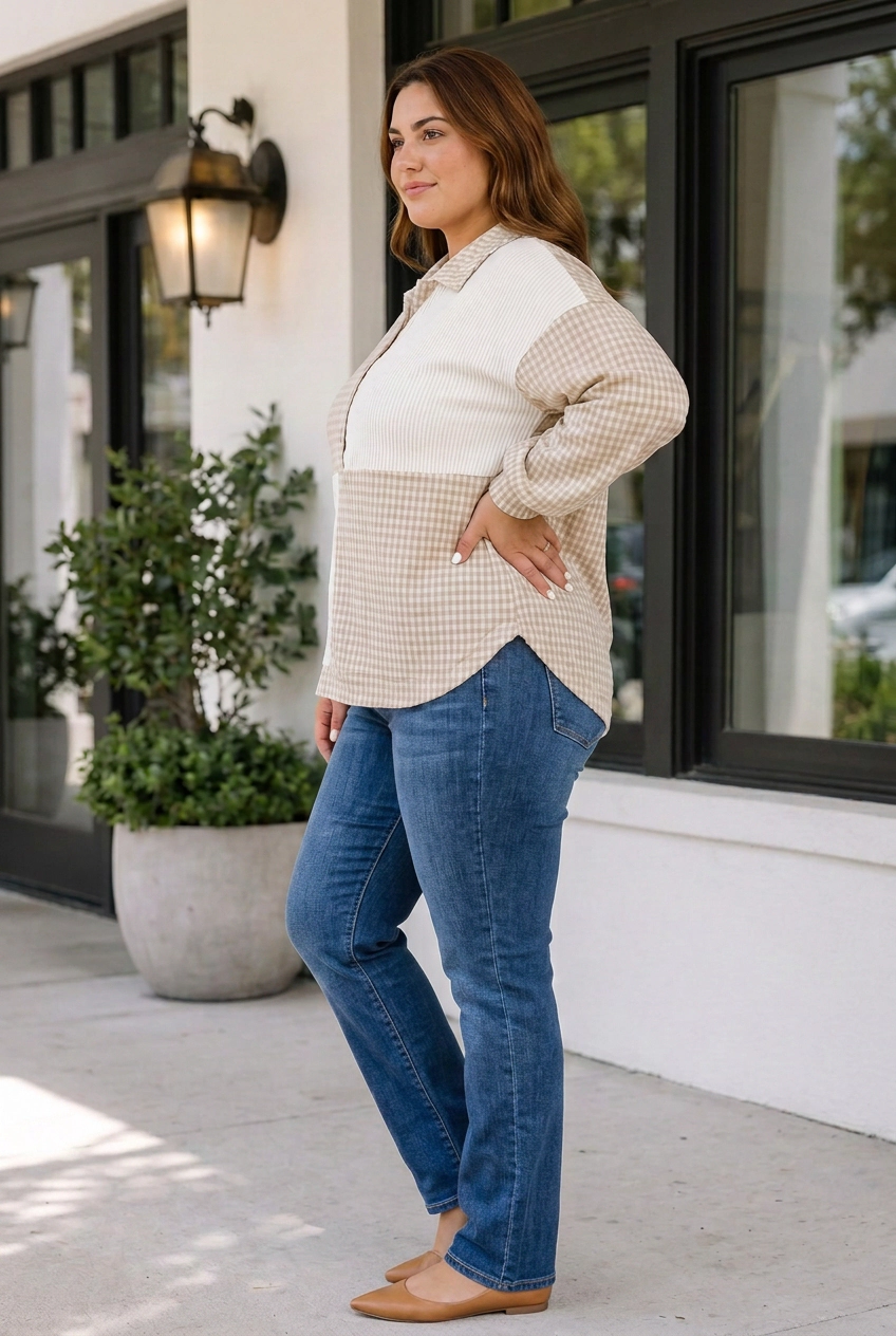 Threaded Pear Monique Long Sleeve Blouse PLUS Top