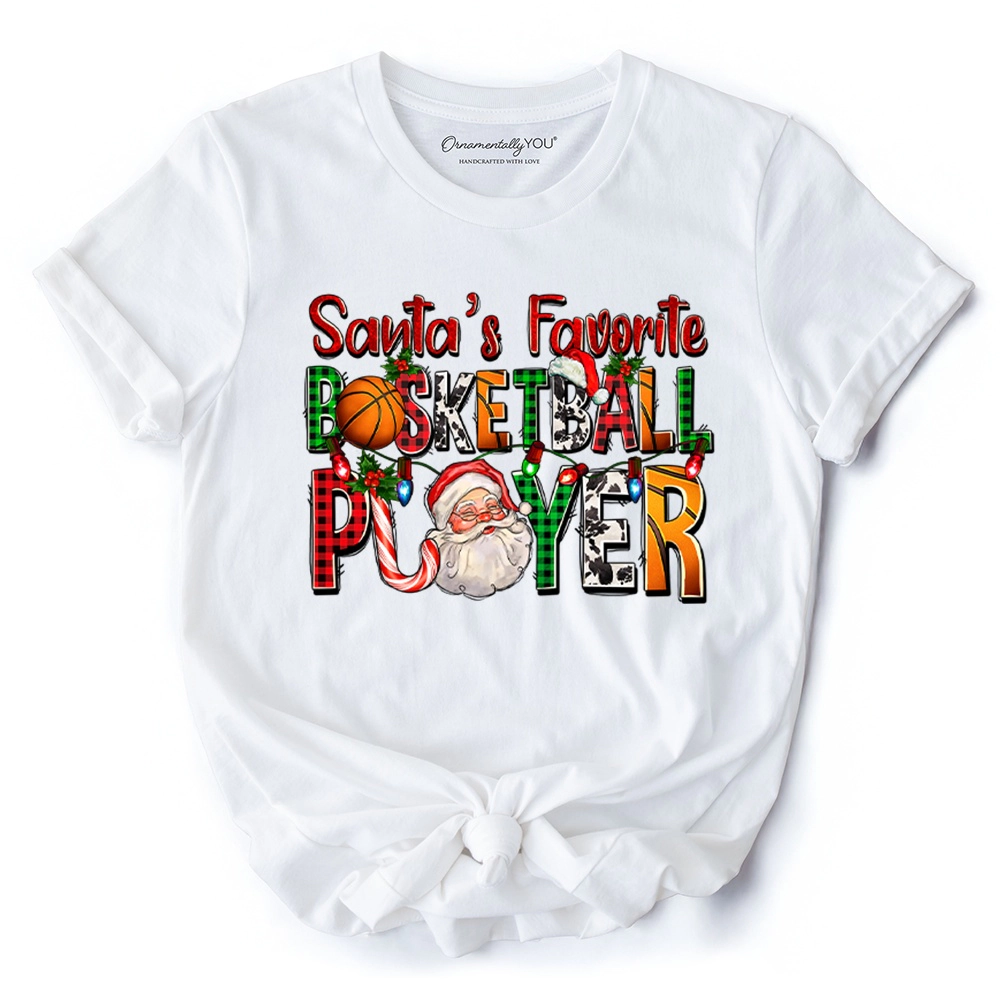 OrnamentallyYou Mens Santa's Favorite Basketball Player Plaid Christmas T-Shirt