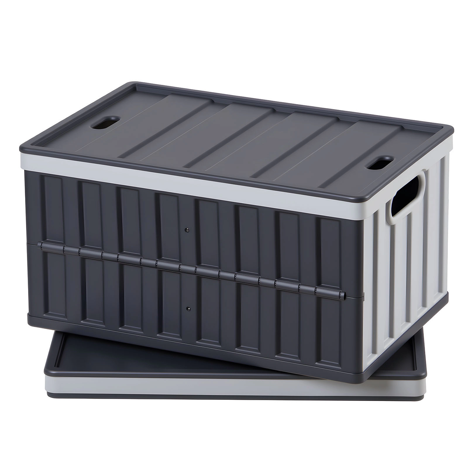 HONGGE Plastic Collapsible Storage Bins with Lids 65L Stackable Folding Storage Crates with Handles Holds 84 lbs Per