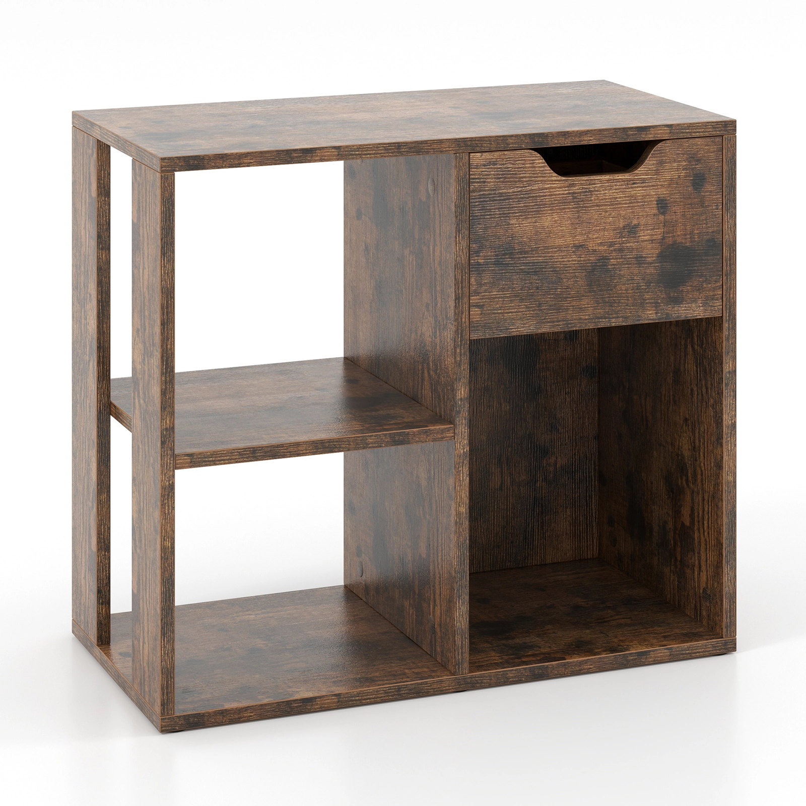SUGIFT 3-Cube Bookcase 2-Tier Storage Shelf with Pull-Out Drawer