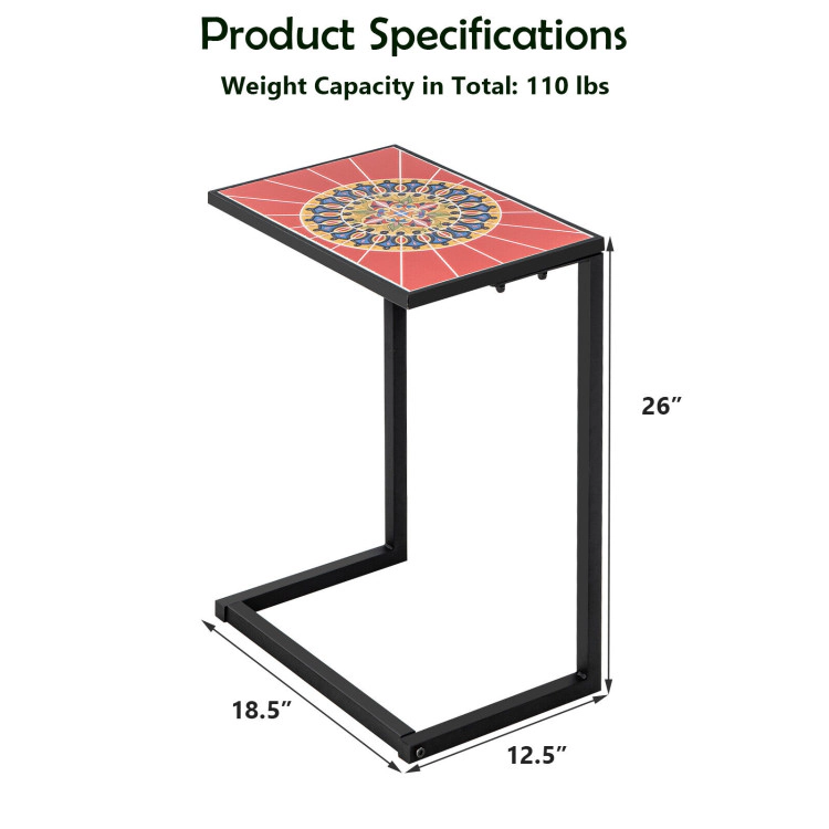 Hivvago C-Shaped Waterproof Outdoor Side End Table With Ceramic Top