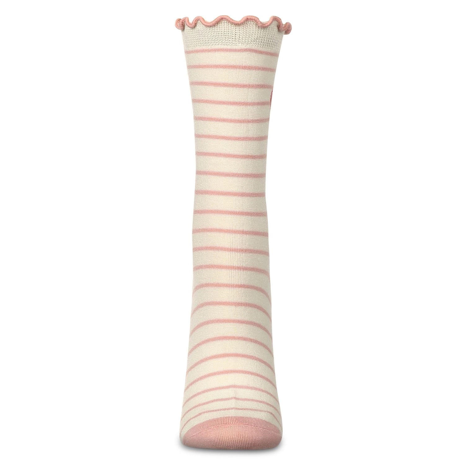 MeMoi Women's Embroidered Heart Striped Crew Socks