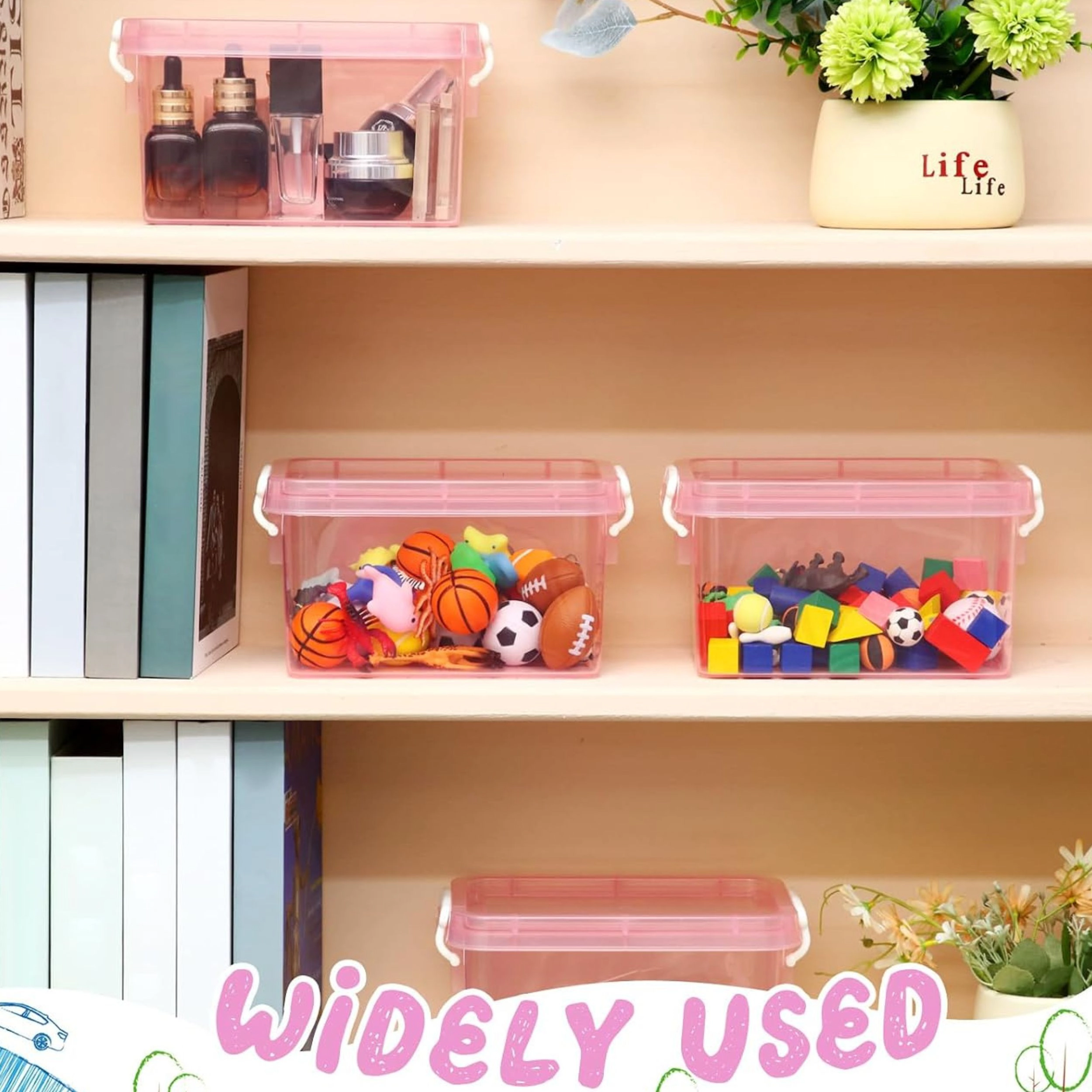 Stock Preferred Pack of 6 Plastic Storage Bins with Latching Lids