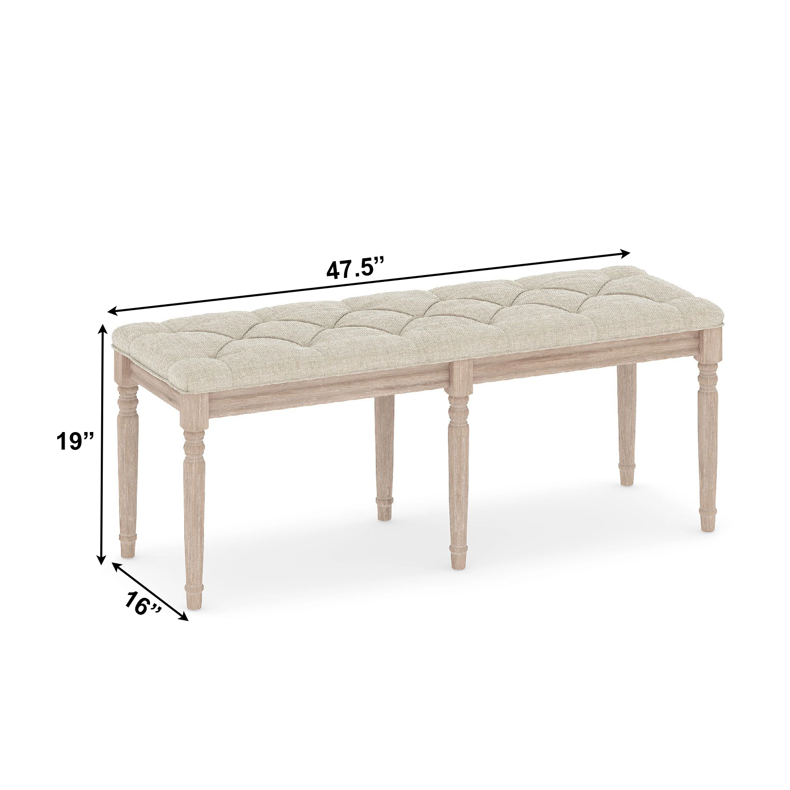 SlickBlue Unisex Tufted Upholstered Bench, Beige Retro End of Bed Seat