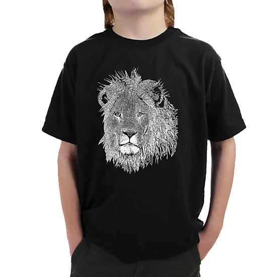 LA Pop Art Boy's Word Art T-Shirt - Lion